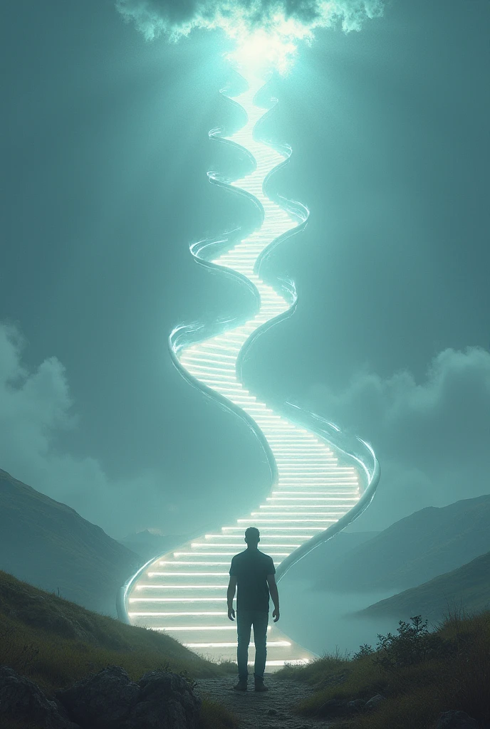 Universal ascension exploring dimensions being ascending a helical staircase between worlds spheres of ascending path between spiritual worlds, dimensional, and new realities until reaching paradise and God