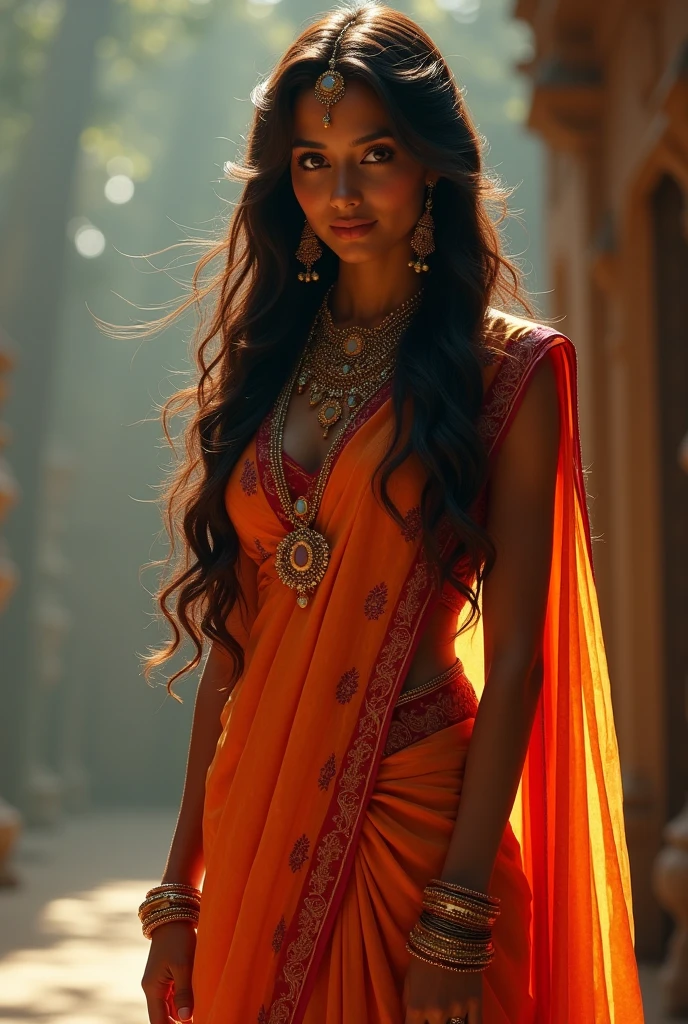 ((masterpiece,best quality)), high resolution, Extremely detailed 8k wallpaper, an indian girl, skimpy sari, sexy, sexy pose