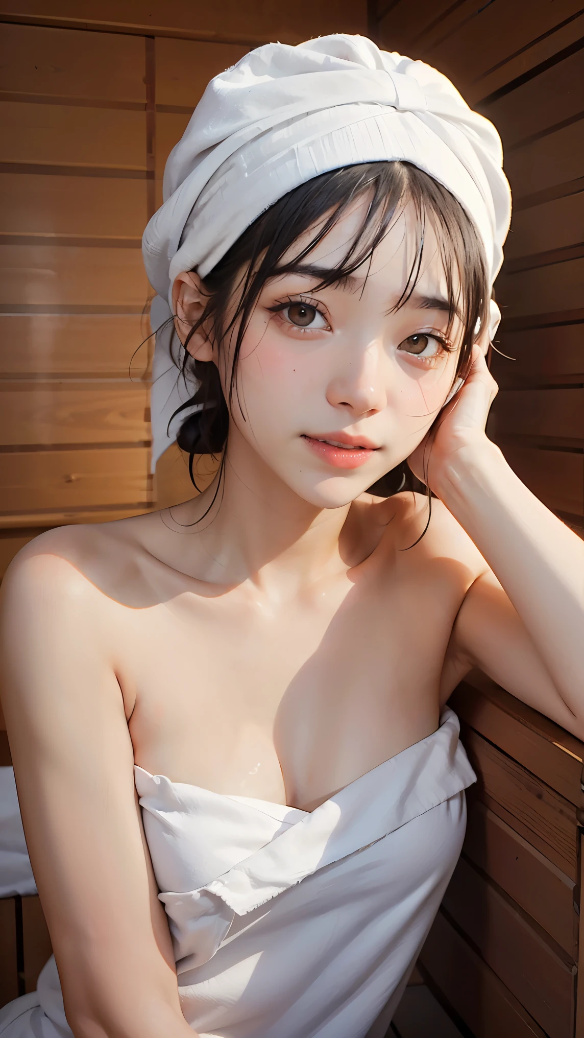 (beautiful japanese woman), cute face, (deeply carved face:0.7), (freckles:0.6), soft light,healthy white skin, shy, (serious face), thin, bathtub, I take a shower, nipple, Completely naked, small breast