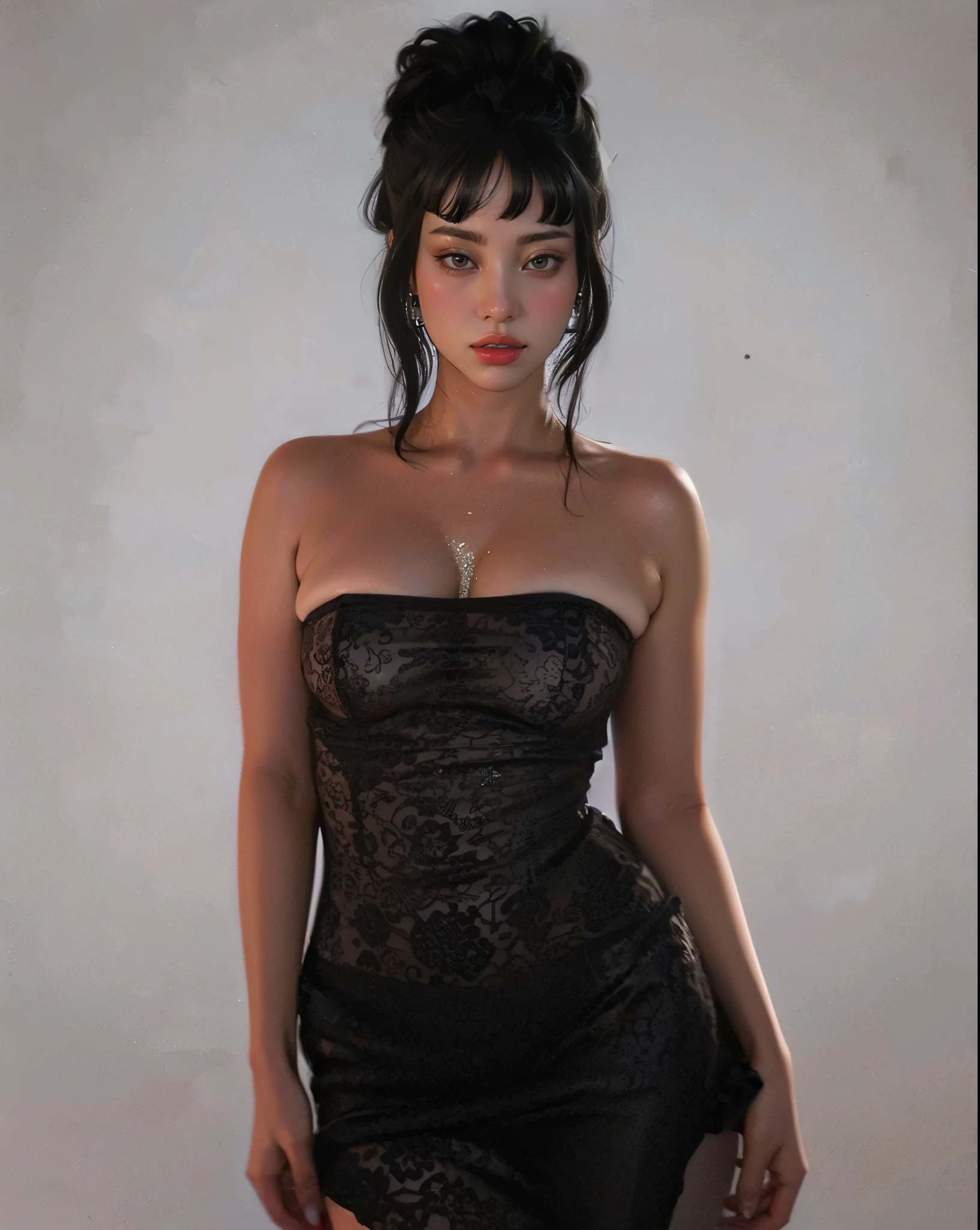 Baddie brunette with siren eyes and slanted eyes and Asian eyes and extremely large, thick, puffy and prominent lips perfect eyebrows and face, 8k 4k quality