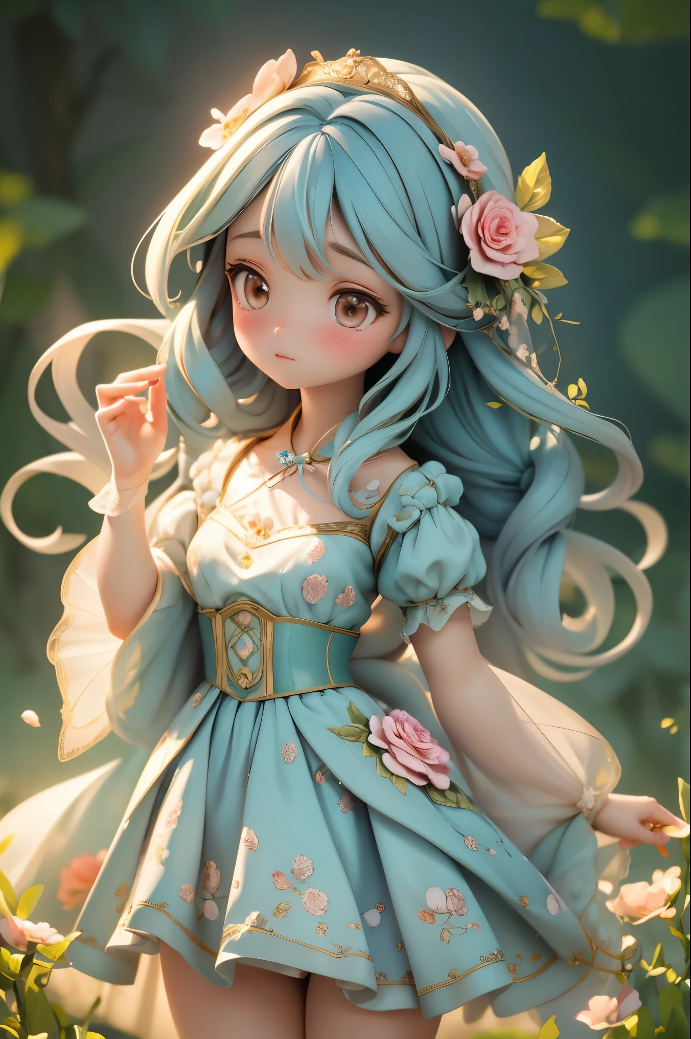 1 girl，Beautiful and moving，  floral pattern， glowing skin， charming gaze， Decorative clothing， natural lighting， shallow view deep， romantic environment， dreamy pastel color palette， Whimsical details， Capture on film，(8k, original photo:1.2), best quality, ultra high resolution，CG unity 8k wallpaper，masterpiece，best quality，Super detailed
