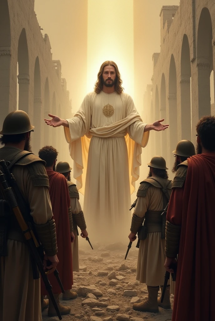 3d drawing of Military Policy Soldiers,firefighters and navy alongside Jesus 