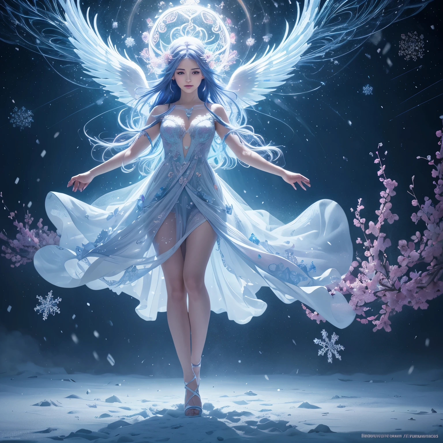 raw photo:1.2, masterpiece, highest quality, 16k, unbelievably absurd, very detailed, perfect beauty, (double exposure vibrant colors silhouette:1.3), (layered vibrant colors silhouette:1.2), (water world photo scenery), diamond dust, starry sky with aurora, flowing sheer dress, flowy long hair, (lake:1.2), (realistic photo scenery), (starlight), (ballerina girl dancing,romantic tutu), 