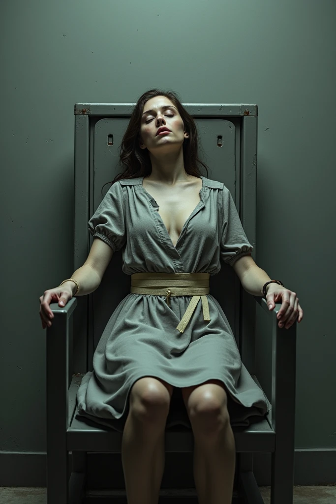 ((Detailed eyes)), [woman in a glass cage:1.3], bare feet, full body in a glass cage, dirty woman chained to a chair, white torn stockings, broken glasses, woman in a glass cage, desperate expression, worried alice in wonderland in a cage, concerned about future, brunette, realistic hands, photorealistic, grandpawds, 4k UHD, dark vibes, hyper detailed, epic composition, octane render, sharp focus, high resolution isometric, (film grain:1.3), The light is sparkling, high quality photography, 3 point lighting, flash with softbox, 4k, HDR, smooth, sharp focus, high resolution, award winning photo, 80mm, f2.8, bokeh, (phgls, chained to a chair in a glass cage, bottle)