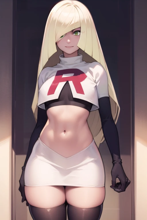 pokemonmelony, pokemonmelony, blue eyes, eyelashes, long hair, multicolored hair, streaked hair, grey hair, (large breasts:1.2),
BREAK earrings, hat, jewelry, white headwear, team rocket,team rocket uniform, red letter R, white skirt,white crop top,black thigh-highs,black elbow gloves
BREAK looking at viewer, (cowboy shot:1.5),
BREAK (masterpiece:1.2), best quality, high resolution, unity 8k wallpaper, (illustration:0.8), (beautiful detailed eyes:1.6), extremely detailed face, perfect lighting, extremely detailed CG, (perfect hands, perfect anatomy),