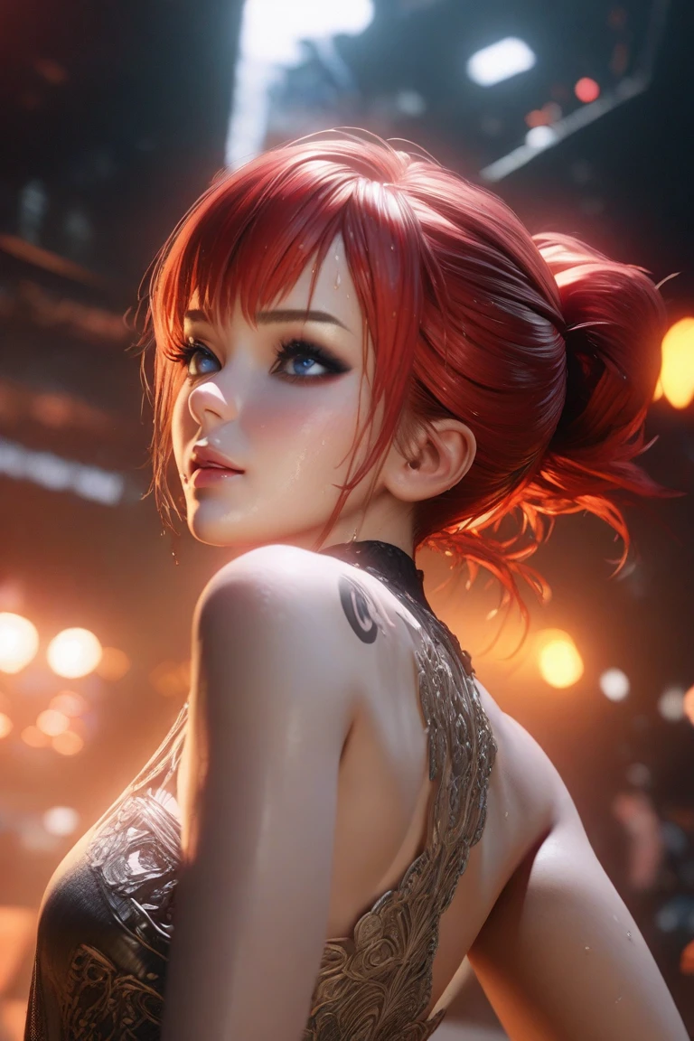 masterpiece,Game Art,Best picture quality,Maximum resolution,8k,(Upper Body),Unreal Engine 5 rendering works,Ray Tracing,RAW photos,(((Half of the face is mechanical))), (((Tosca Hair Color))), ((Long double ponytail hairstyle)), Enjoy the scenery, Focus on the Horizon, (((Perfect eyes))), (((sneer))), 2 girl, Perfect body, (((Perfect anatomical structure))), Tosca Eye Color, Double eyelids, (((Small breasts))), Very detailed skin texture, (Realistic skin), Ultra-fine face, Delicate lips, (((Delicate eyes))), (((Double eyelids))), necklace, Moist skin, Wet hair, Simple background, (Front focus), (On the peaks:1.2), (((Night Atmosphere))), Deep Dark, Surrealist Portraits of Women by David Hockney and Alphonse Mucha, Fantasy Art, (((Photo-realistic))), ((Dynamic poses)), (((World Model Poses))), Dynamic Lighting, Art Station, poster, Volumetric Lighting, Very detailed faces, 4K, in the darkness, (((Night Atmosphere))), ((Deep Shadows)), Low profile, Cowboy shooting, (((Red long skirt))), Lighting Dress, (((Erotic lace dress))), (((Red stockings))),((3D Unreal Engine)),OC rendering reflection mode