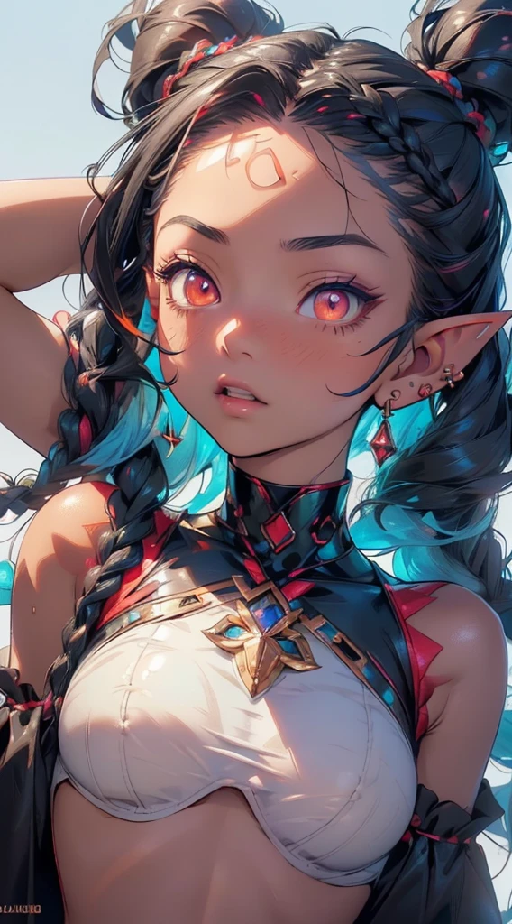cute elf loli,girl, 1girl,(((little loli,tiny little body,small))),((anime elf loli with extremely cute and beautiful braided hair)),(((elf, elf earlat chest))),((((black hair:1.35,twintails braids hair,colored inner hair,ear breathing)))),(((red_eyes:1.3))),intricate eyes,beautiful detailed eyes,symmetrical eyes,big eyes:1.5,(((lustrous skin:1.5,bright skin: 1.5,skin tanned,shiny skin,very shiny skin,shiny body,plastic glitter skin,exaggerated shiny skin,illuminated skin))),(,detailed body,detailed arms,(detailed face)),
cute,slutty,erotic,daring,nsfw,
nude, choker, many piercings
(dynamic pose:1.0),embarrassed,(centered,scale to fit dimensions,Rule of thirds),
(Glossy winter ornaments),highres,sharp focus,(ultra detailed,extremely detailed),(photorealistic artwork:1.37),(extremely detailed CG unity 8k wallpaper),(((vibrant colors,vibrant theme))),(intricate),(masterpiece),(best quality),