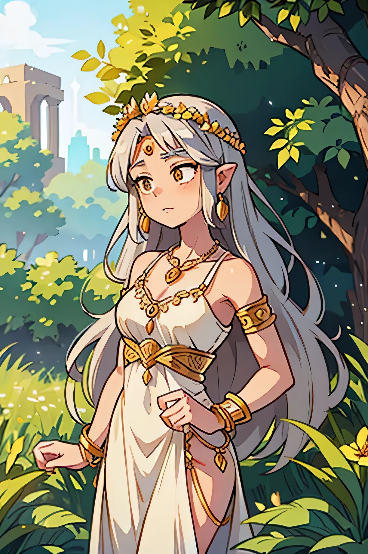 Anime - style image of a woman in a white dress in a forest - SeaArt AI