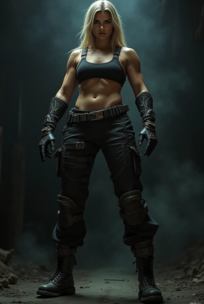 Na imagem, uma jovem de 18 anos deslumbrante adotou o estilo imponente do Scorpion, an iconic character from the game Mortal Kombat. Seu cabelo castanho cai em cascata sobre os ombros, framing a face where determination and strength are evident. She wears a black ninja mask, cobrindo a metade inferior do seu rosto, a striking detail that helps channel the character's mysterious presence.

Vestida com a tradicional armadura amarela e preta do Scorpion, cada detalhe do traje foi meticulosamente replicado. A armadura amarela brilha como ouro ao sol, os detalhes em preto adicionam profundidade e contraste, accentuating his fearsome appearance. Em sua cintura, um cinto preto destaca-se, hanging with different amulets that are significant to the character. Their wrists and forearms are protected by black armguards with gold details, while his legs are covered in tight black pants and heavy combat boots.

Ela segura orgulhosamente a kunai do Scorpion, uma arma em forma de adaga com uma corda presa, ready to launch at any time. The young woman radiates an aura of power and confidence, as if ready to shout the iconic phrase "Get over here!" a qualquer momento. His gaze is firm and resolute., reflecting the passion for the character she deftly portrays.

The setting in the photo seems to have been carefully chosen to match the Mortal Kombat theme - a shadowy cave that seems straight out of the game world. The contrast of the dark environment with the vibrant yellow of the costume creates an incredible visual effect, drawing even more attention to the central figure. No geral, the image is a passionate and impressive tribute to Mortal Kombat's Scorpion.