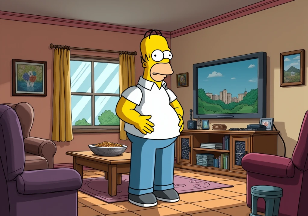 Homer simpson standing in a living room 