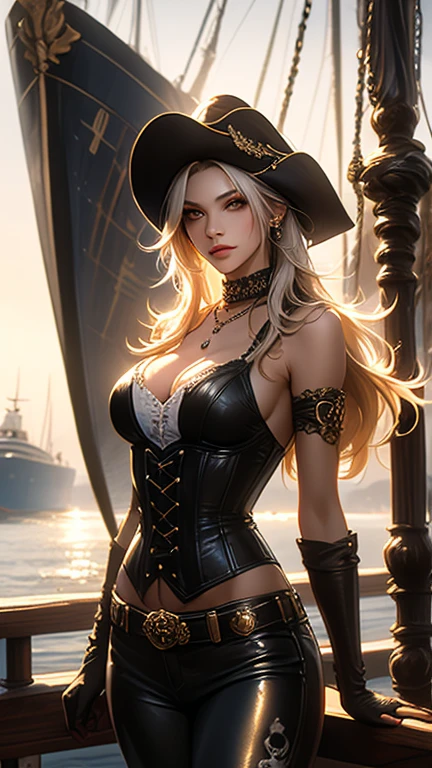 (best quality:1.6), (masterpiece:1.2), (realistic:1.4), (((perfect face))), (((beautifully detailed face))), (((ultra detail face))), (((Beautiful detailed eyes))), (((ultra detail eyes))), (((full body image))), (((beautiful face))), (((perfect eyes))), (((full body shot))), Detailed drawing, perfect anatomy, (High Resolution), (high detailed skin), ((top-quality)), ((High Definition)), high quality shadow, mostly cloudy sky, detailed background, ((Unbeatable masterpiece)), Maximum clarity and sharpness, Multi-layer Textures, Post-Processing, Anisotropic Filtering, octane render, two-tone lighting, professional photography, Realistic portrait, White balance, Long Exposure, Low ISO, 8K RAW, perfect hands, detailed fingers, Ray Tracing, Depth of Field, (((Photorealistic))), anatomically correct, (((Best Quality))), (((Super Detail))), (((UHD))), (front open shirt:1.2), (unbuttoned to the belly:1.4), (no bra:1.8), (oversized shirt:1.3), (open chest clothing), (open front), (open shirt), (shirt with wide open chest:1.4), (open chest wide), (front open-breasted), (exposed breasts:1.2), (((gothic eye makeup with so many eyelashes and jet black eyeshadow))), (showing slender figure with thin waist and beautiful stunning toned abs:1.4), (navel exposed), half-closed eyes, (Dark black eyeshadow with a gorgeous gothic feel), (((bare forehead))), (((bare foot))), (((bare legs))), (not wearing bra:1.2), (bare breasts:1.2), (brown skin:1.4), (steampunk:1.4), (light blonde hair:1.4), wearing silk hat, hanging boobs, long drooping, cinematic angle