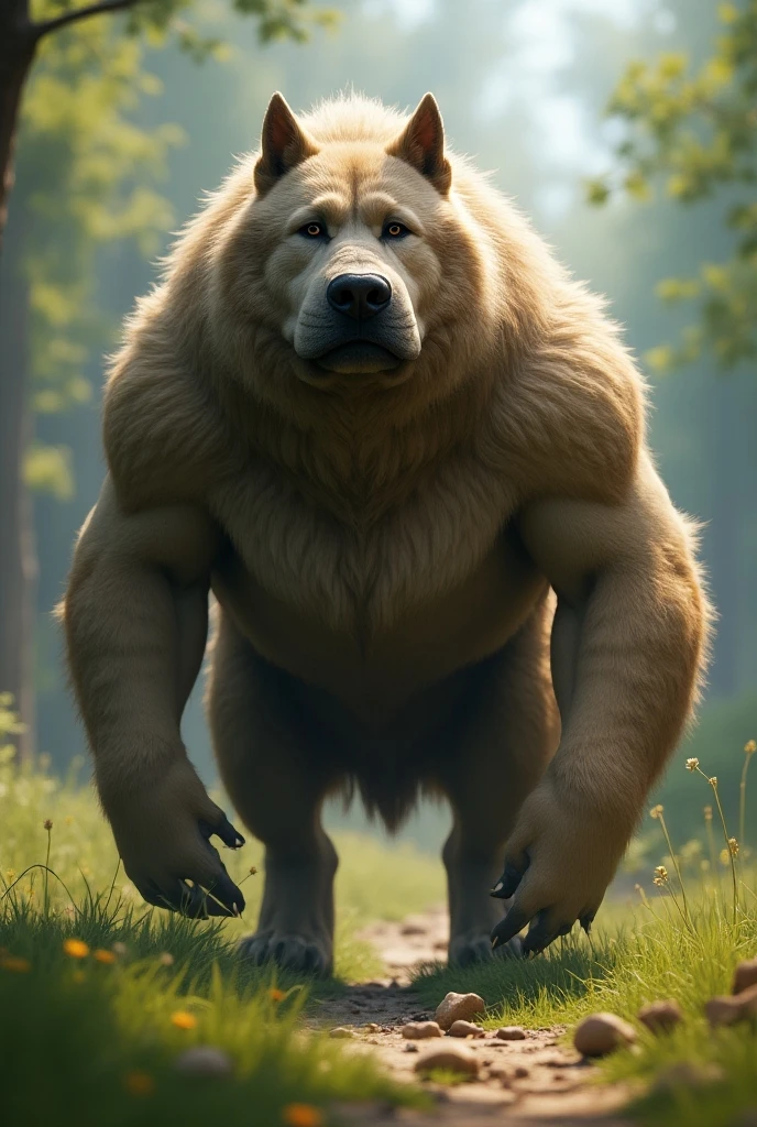 Anthro, male,canine, dog, pitbull:1.4, (grey fur:1.8),( cut ears:1.0), chubby:1.2, round belly, huge belly, bloated belly, overweight belly, inflating belly, the belly size is touching the ground, huge body, wide and bulky body, thick furry neck and chest fluff, (middle-age), (fat musclegut:1.4, thick body:1.2, wide body, enormous size, giant size), (yellow eyes:1.2), detailed black eyes,tail, detailed fluffy fur, (forest background:1.6, forest ground:1.6, looking at viewer:1.2, resting on the ground, sitting on the ground, smiling expression with tongue out: 1.2, happy smile with: 1.2, friendly smile: 1.2, full body:1.2), ((intricate detail fluffy fur texture)), (by darkgem),(by OnePotatoATime),(by adios:1.2),(by taran fiddler),4k,masterpiece,full hd, BREAK
