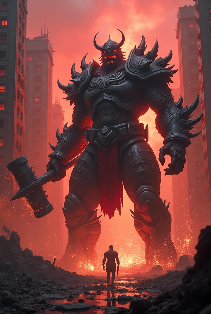 Muscular Wargreymon in Hell with a half broken armor