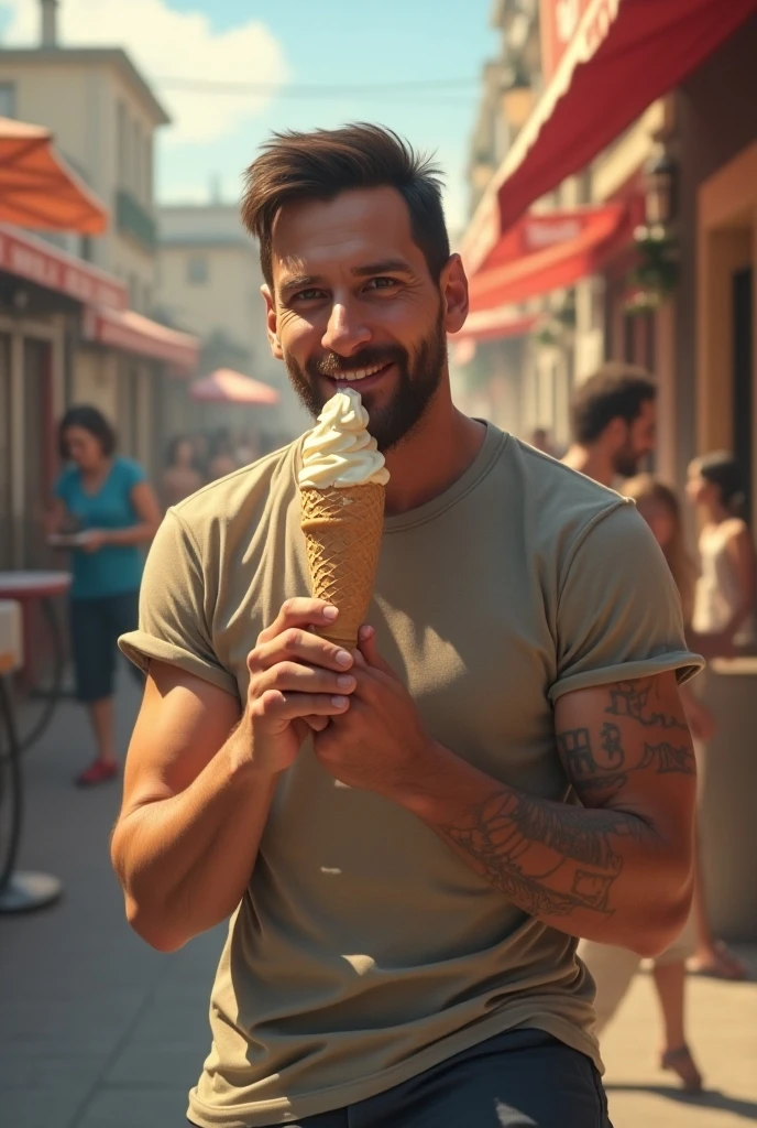 (1boy, photorealistic:1.4, ultra realistic, masterpiece:1.2, best quality, 4k, 8k), handsome male model licking an ice cream, wearing only swim briefs and sunglasses, melted ice cream on mouth and dripping onto his chest, summer vibes, intimate moments, candidly captured, delicate skin, detailed face, ultra realistic skin, shot on Nikon d850 50mm, dlsr, RAW, natural lighting, mid summer day