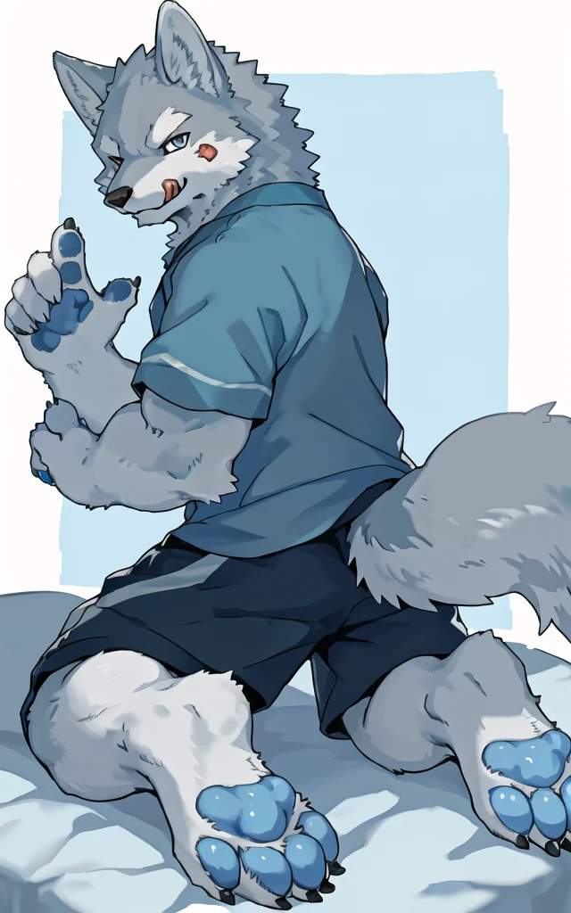 Duos ,(anthro) wolf, shirou_ogami:1.8 (bna), adult, mature, masculine, slim:1.2, skinny:1.2, tall:1, (correct anatomy:1.2), vascular veins, (cartoon fur, detailed fur texture:1.3), topless, wearing big black collar (shirtless, shorts bulge , compression shorts), ultradetailed, (by wfa:1.2), (by takemoto_arashi, by vorusuarts, by Traver009:1, by grimfaust:1), natural lighting (tiny bedroom background), (sweat:1.4, wet:1.6), (lots of sweat flowing down) exhausted, wolf head ((open eyes, detailed):1.2), open mouth (steaming breath:1.2, drooling, dripping saliva, thick drool) tongue sticking out, (serious:1.4) expression), grumpy, sad, lying down, collapsed, defeat ,macro growth, giant size difference fullbody embarrassed face feet ,duos ,duo_focus, tiny man ,giant penis cum everywhere,handjob ,kiss