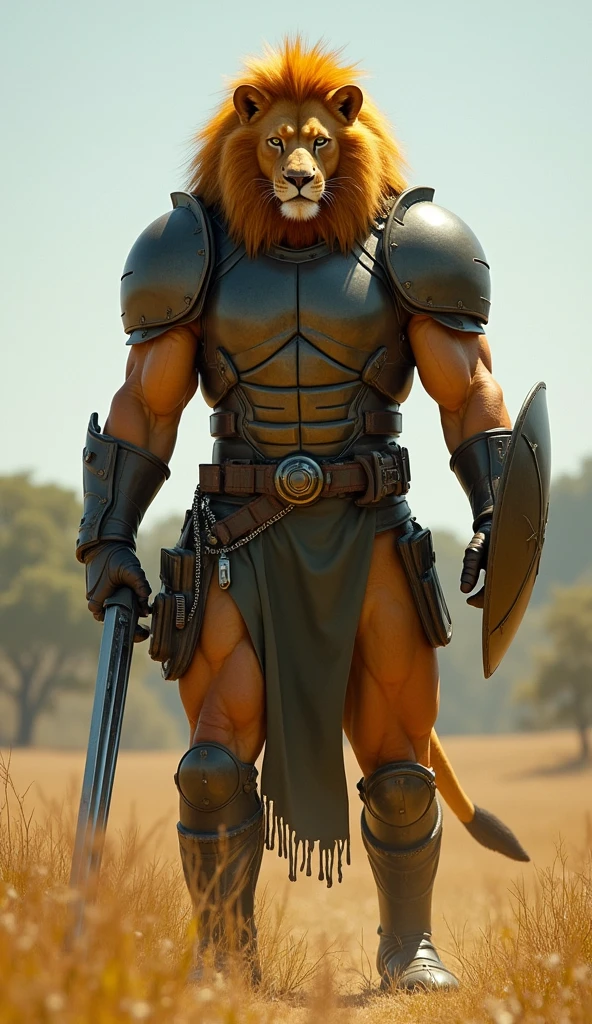 Solo Sexy anthro furry german shepherd male; ancient Mediterranean desert warrior; slim mesomorph handsome model apperance apperance; anthro muzzle head shape leather helmet mask with eye holes; anthro muzzle head shape leather helmet mask with eye holes, anthro muzzle head shape leather helmet mask with eye holes, sword scars; worn out rusty sexy skimpy armament. He has low on hips heavy leather studded heavy belt. he has narrow in the crotch very old worn out bulgy tigh worn leather jockstrap (smelly jockstrap fetish); His worn jockstrap jockstrap it is made of old brown worn out matte leather sewn together from a few pieces, it has never been washed, it is dirty and has stains from secretions of dried semen and sweat; His armor is old heavy brown harness with armlets studded with spikes; rusty old skimpy breatsplate armor, he has old brown leather BFR Bands on Biceps and his thighs, he has old worn out fingerless leather gloves. His armor is in ruin, it is very very old and dirty, rusted, dirty, old worn out, rusty breastplate. Even though he is a handsome and sexy man, he has a sloppy appearance, has disheveled unwashed dirty fur, dirty body look. he smells, he has stains from old blood, dirst, cum, mud, smelly furr, disgusting bastard looking. He stands proudly bravely in the Mediterranean sunny pine forest; he stands upright, furious, with his sword raised in a ready-to-fight position, he holds a sword in his right paw, ready for incoming fight; he has a proud, threatening and defiant expression on his face, with little dirty dangerous smile, He has low on hips heavy leather studded heavy belt. he has narrow in the crotch very old worn out bulgy tigh worn leather jockstrap (smelly jockstrap fetish); His worn jockstrap jockstrap it is made of old brown worn out matte leather sewn together from a few pieces, it has never been washed, it is dirty and has stains from secretions of dried semen and sweat;, He has low on hips heavy leather studded heavy belt. he has 