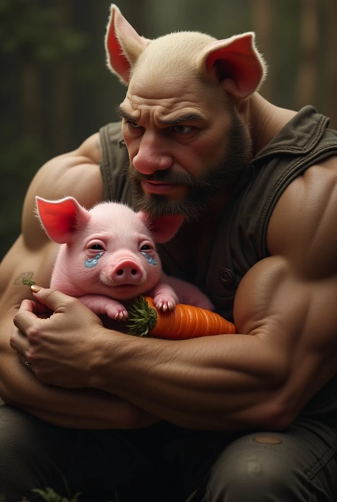 Tall pig photo, skinny and muscular man eating pineapple standing up