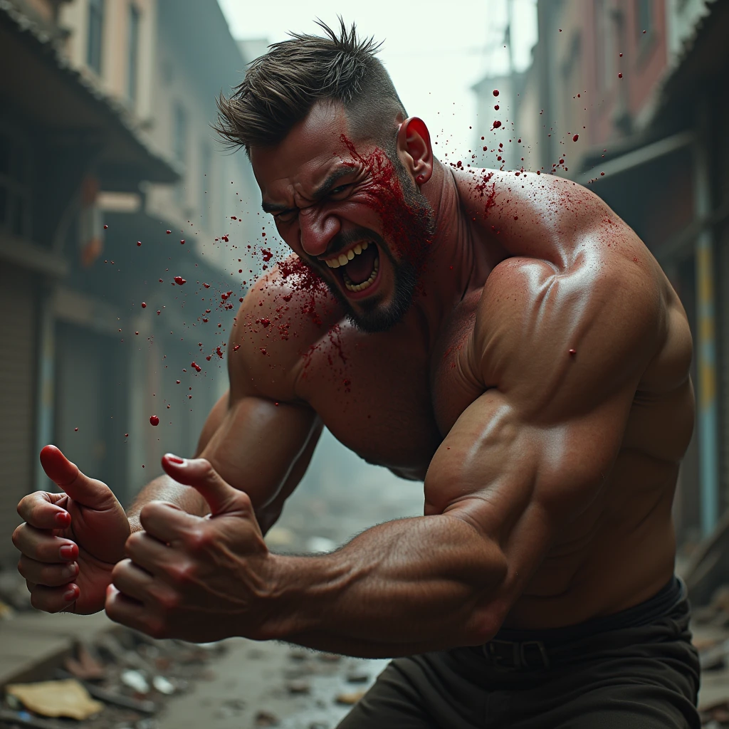 man fighting with zombie