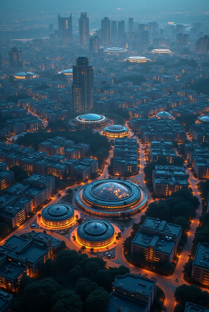 ((Soccer Stadium)) with six Modern (wind trapper tower)