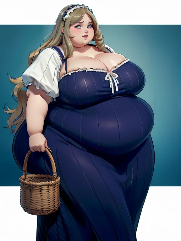 long wavy hair, voluptuous, chubby, fat, bbw, obese, overweight, high quality lighting, high contrast, HD, large breasts, (slim face), peasant clothes, barmaid, tavern, milf, older woman, sexy, standing, blue eyes, fully clothed, baggy clothes
