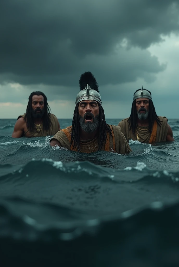 Highest quality、Ultra-high resolution、8k、RAW Photos、Japanese Samurai、group、((Enjoy snorkeling))、Expressionless、Torrent、warrior、Loincloth only、knife、beard、Underwater camera、cinematic lightening、Underwater tank equipment
