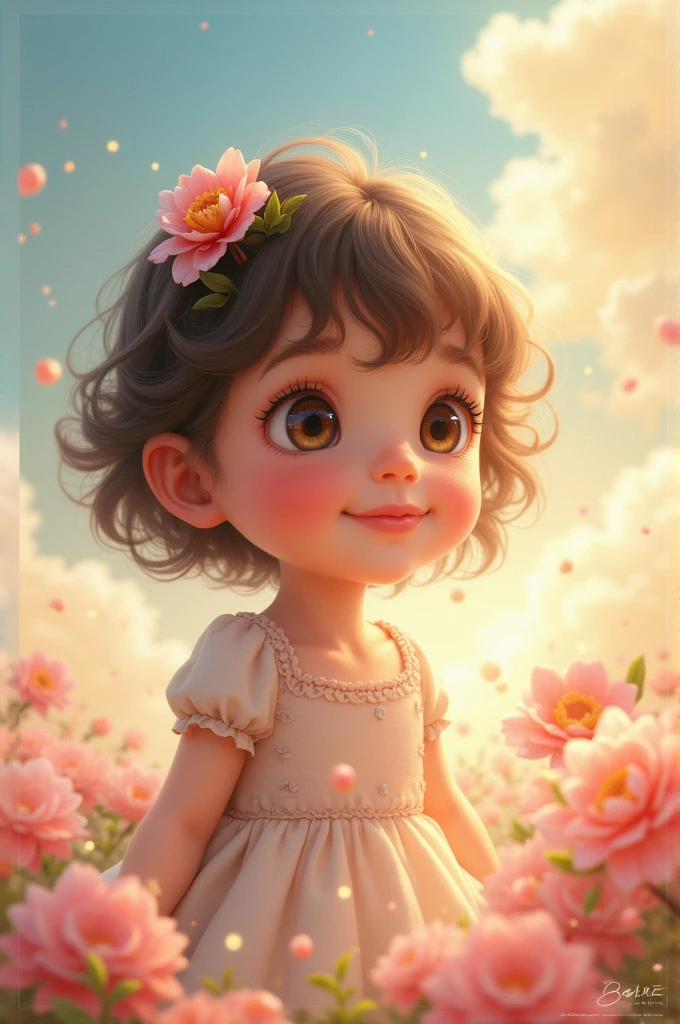 (photorealism:1.2), beautiful girl, . Looking innocent. She has short, curly shoulder-length hair and a large bow in the back of her hair. Both cheeks are covered with hair.