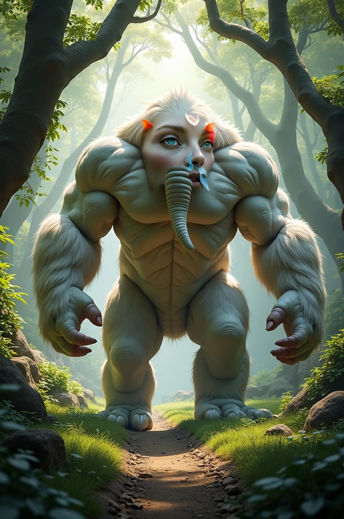 ultra-detailed, masterpiece, masterwork, high quality, best quality, hdr, (nature), posted on e621, (by Chunie ), nsfw, male, solo, (chibi), ((nude, big penis, foreskin, perfect balls)), (hairy body elephant), elephant, (chubby body), (long silver hair, yellow eyes), standing, dynamic angle