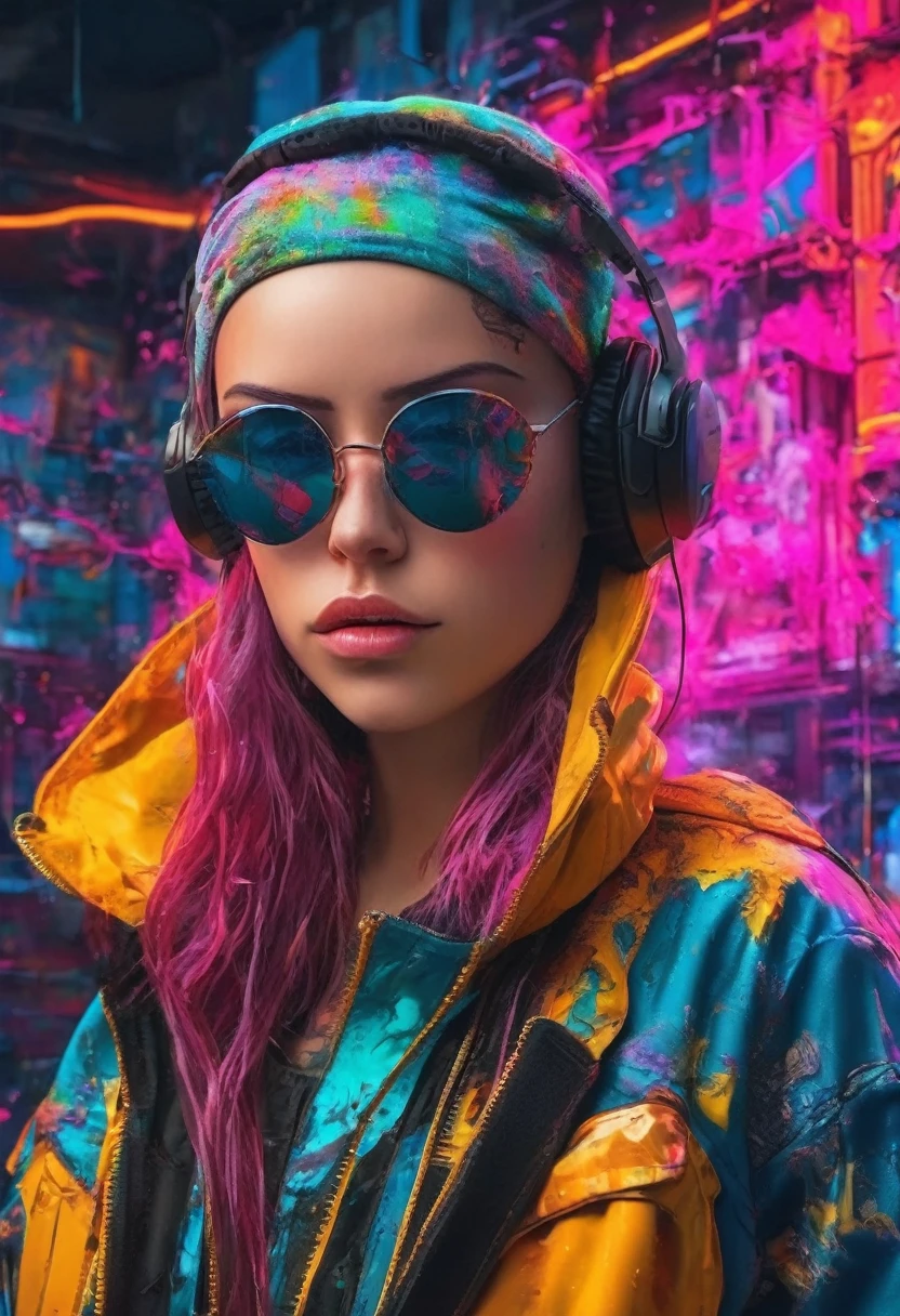 create an image demonstrating the style of ((Cyber Grunge)) style, hyper realism, 8k high definition, vibrant colors, sharp focus, insanely detailed