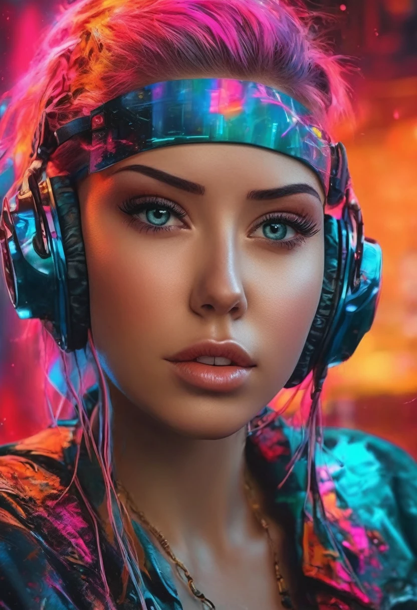 create an image demonstrating the style of ((Cyber Grunge)) style, hyper realism, 8k high definition, vibrant colors, sharp focus, insanely detailed