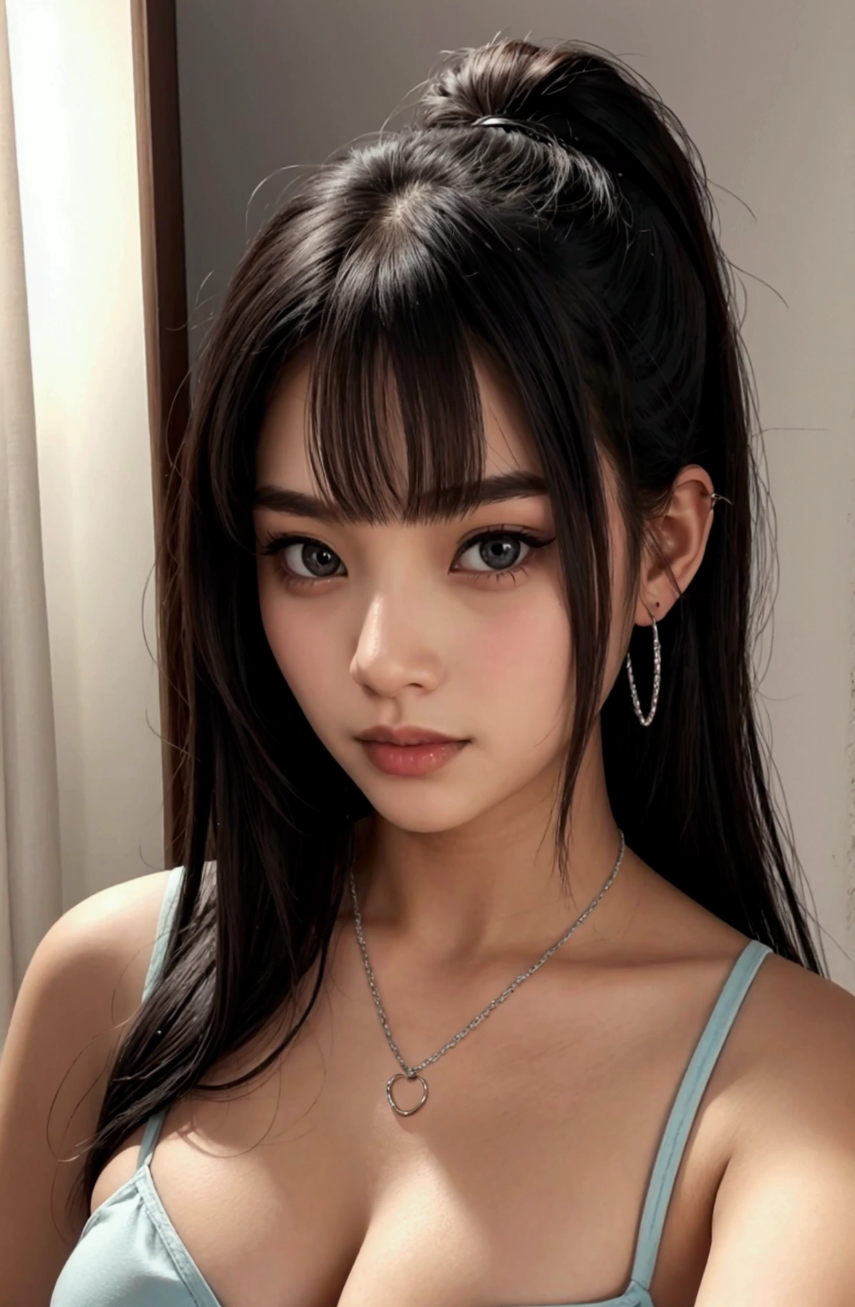 In 8K,highest quality,The real picture,Intricate details,超A high resolution,Depth Field,Masseter muscle area,Natural soft light,Professional Lighting,One Girl,(cute:1.2),Very beautiful 17 year old girl,Detailed eyes,I can see your pants,Slender thighs when viewed from the front, ((Black Hair:1.5, Black cat ears:1.8, Long ponytail:1.8, Side fringe, Red eyes, Medium chest, Black Bikini), Bedroom, Sexy pose,