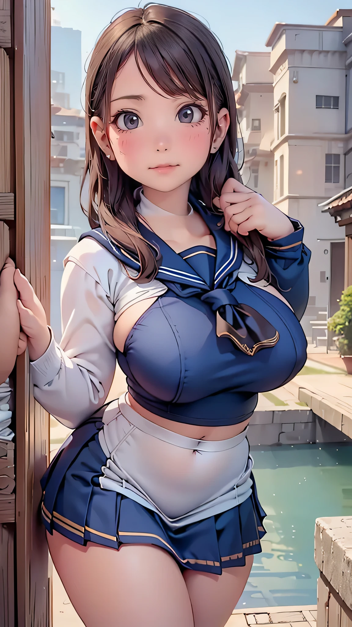 ((beautiful anime eyes with fine detail)), (((very cute, 1girl))), ((solo)), ((************)), (big breast:1.8), nsfw, ((beautiful anime eyes with fine detail)), (smile:1.3), realistic skin, ((((sailor suit)))),((suit lift)), (Navy blue pleated mini skirt), nsfw, ((skirt lift:1.5)), ((spread pussy:1.5)), ((black thigh-high socks)), onsen, (steam:1.3), ((underwater from the waist down)), japanese hot spring,Mt.Fuji