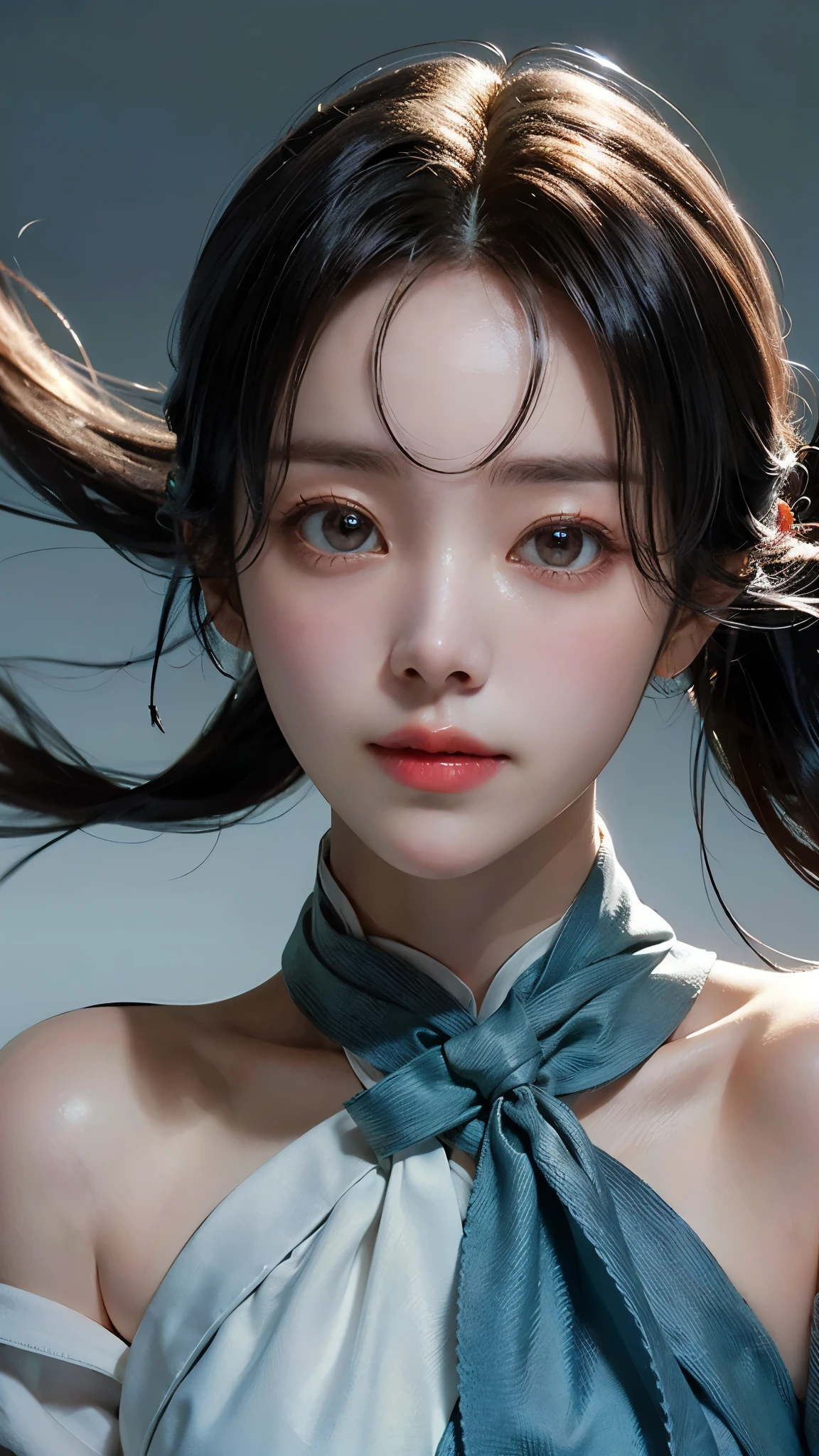 (masterpiece), ( top ), ( high quality detail ), (illustration), ( Watch 1 female ), Viewers who are watching , (Interview), beautiful detailed eyes , delicate and beautiful face , Floating , (High saturation ), (shining), blue sky, Bright and beautiful face, Her skin is young and , radiant, , 공정하고 shining, top 외모 , Very beautiful, her big eyes shine with a clear sky blue light. Focus on the beautiful, amazingly beautiful girl ., Focus on the beautiful, amazing, beautiful girl of. ,