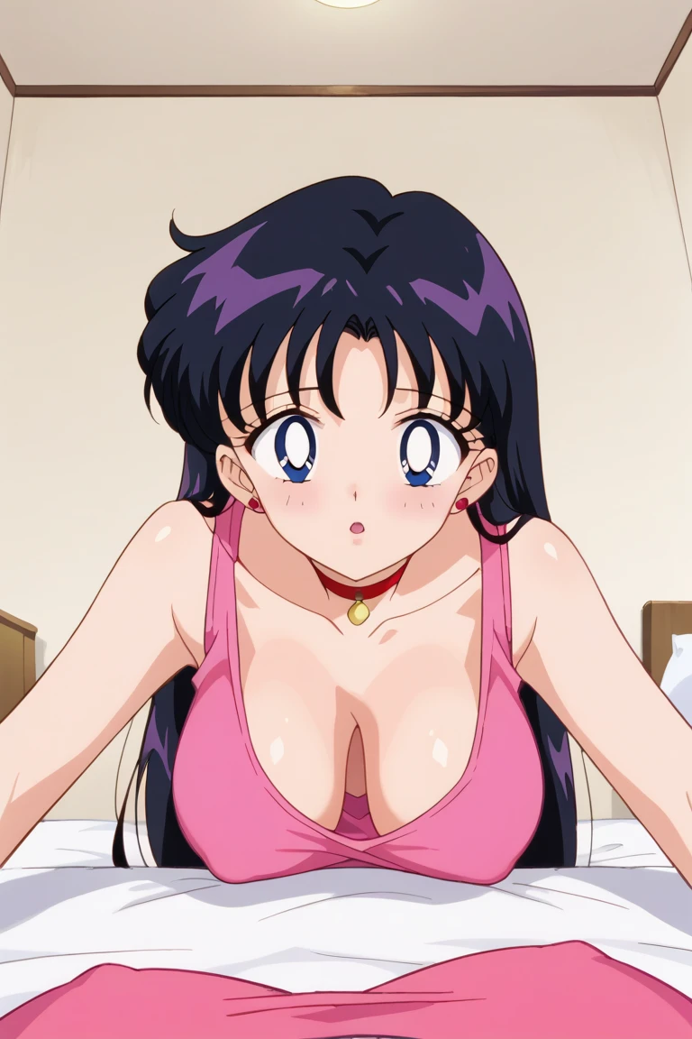 Browsing Caution、masterpiece, Upper body photo、Nene Romanova, A sexy sweaty woman, Long eyelashes, 1990s style,Browsing Caution, (Wavy red long hair:1.1),  (Huge breasts、Beautiful nipples: 1.2),  (bra: 0.91), (Beautifully detailed and nasty faces: 0.91), (Close ~ eyes: 0.91), (Detailed face: 0.91)、Bedroom