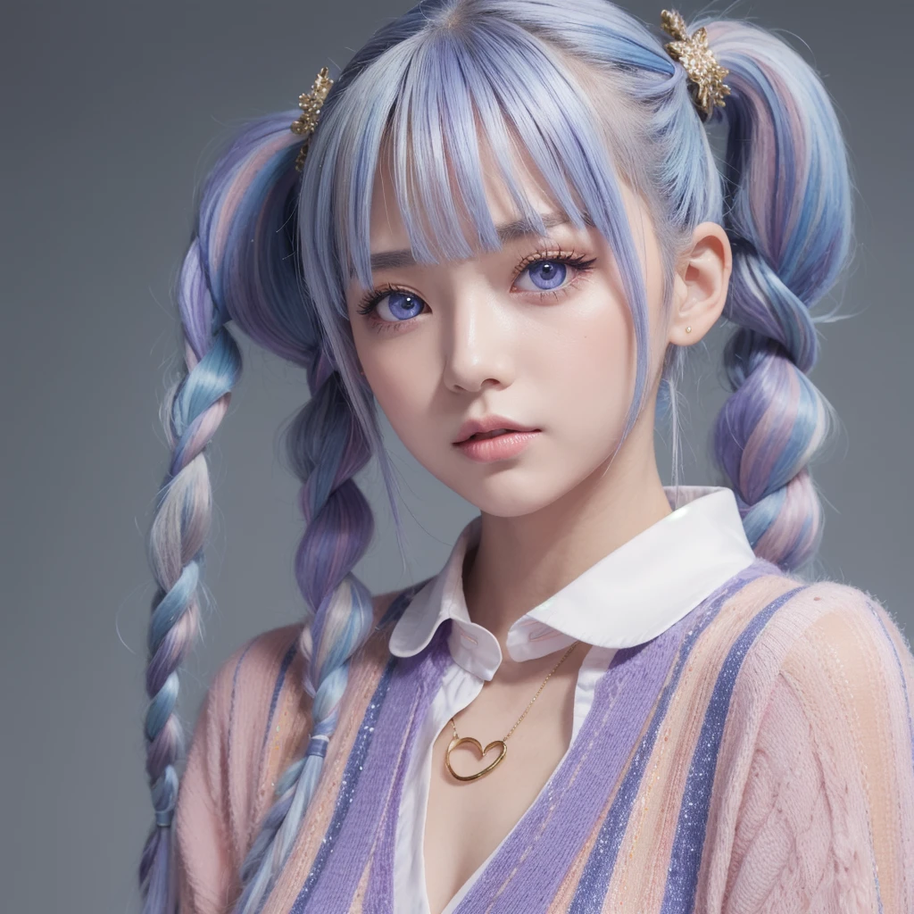 ((Hair color is purple : 1.3)), Her hairstyle is a bun(Chignon)A very large ribbon is tied to。When you remove the ribbon, your hair is long.。
With piercing eyes、The pupils may be dilated。
Tall and stylish、Being beautiful is admired by the same sex.、Even my grandpa is in love with me.。