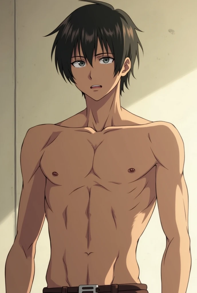 In the morning bathroom, a 20 years old slender and mascular man in his tighty whities is pissing himself. He is ashamed of peeing himself. A pee wet spot on his briefs. Anime
