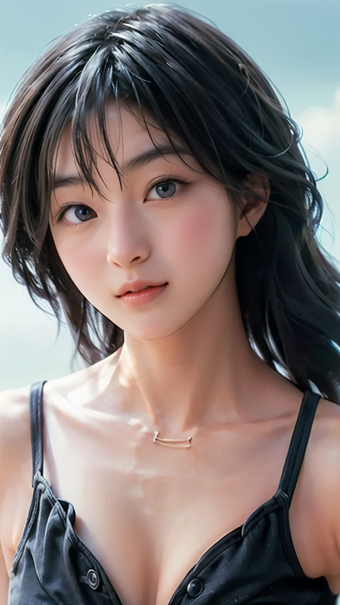 highest quality, masterpiece, Ultra-high resolution, (Realistic:1.4), RAW Photos, 19 years old, Simple gray background, ((Micro Bikini、Upper Body、Lean forward、Disheveled Hair)), Looking at the audience