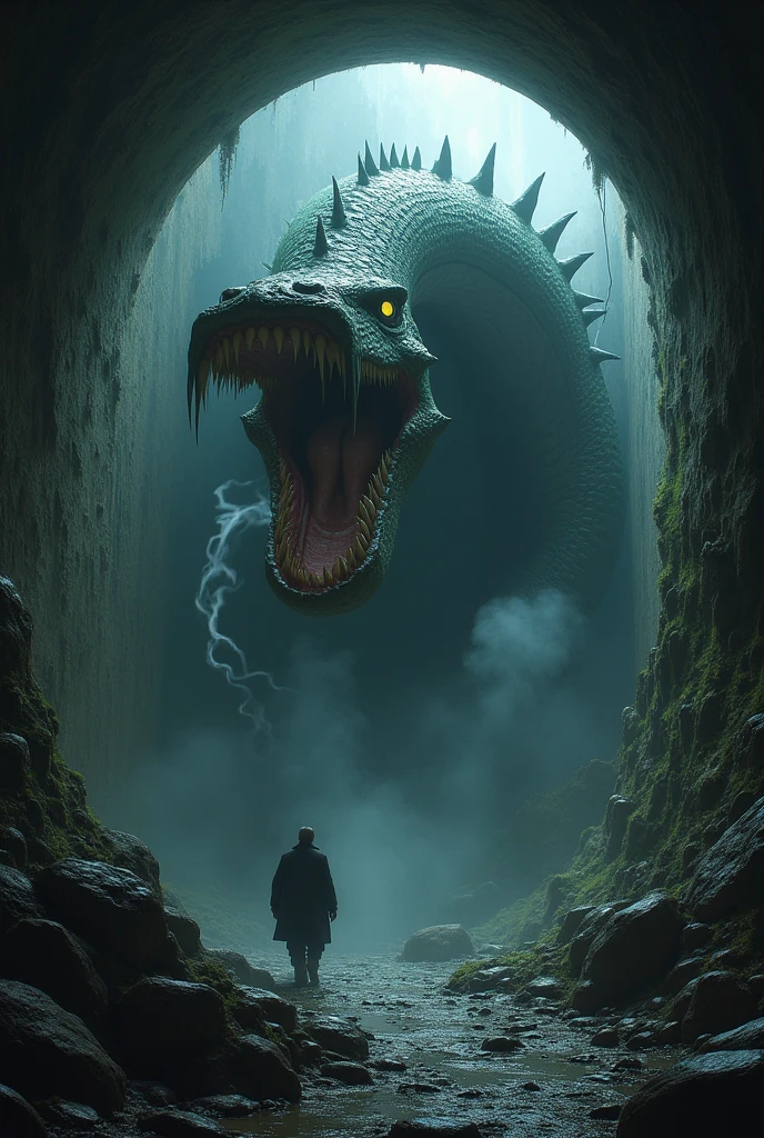 a highly detailed moss green oyster shell, giant open mouth stone cockle, in lush jungle, glowing magical interior, solo old woman walking with shocked expression, hand holding torch, horror scene, 4k, best quality, 8k, highres, masterpiece:1.2, ultra-detailed, realistic, photorealistic:1.37, HDR, UHD, studio lighting, ultra-fine painting, sharp focus, physically-based rendering, extreme detail description, professional, vivid colors, bokeh, dark, moody, cinematic, dramatic lighting. very nightmare