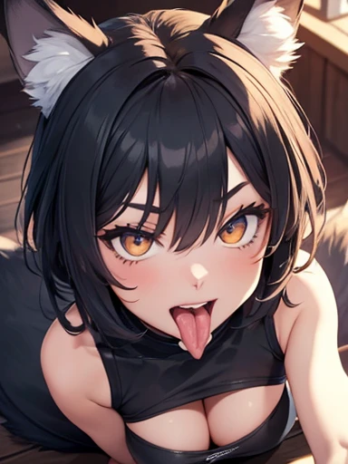 ゴシックLoriータ,bob cut,short bangs,side boob,NSFW,Black Hair,Small breasts,Teenage,slender,Opening her mouth and licking the penis,Blowjob,1boy,penis,Facial,Bukkake,Cat ears,