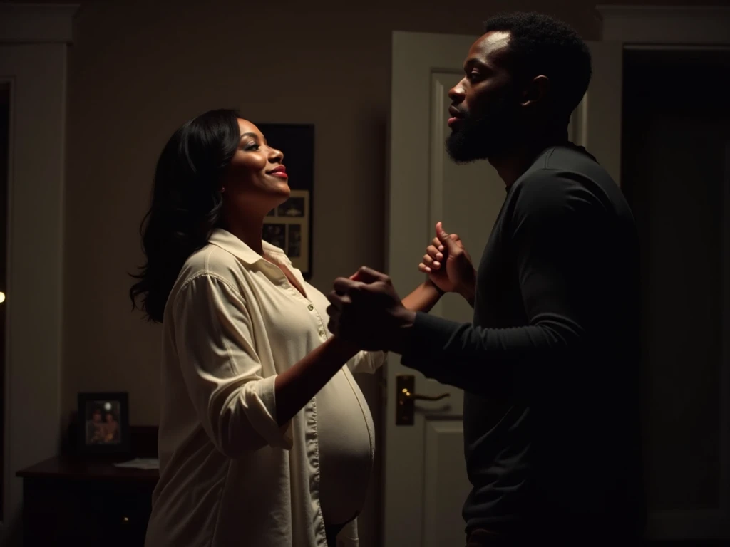 Marvel comic panel,Black man in his 20s and black pregnant wife