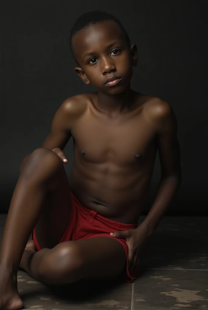 Boy with small cock ,Naked, Cross-legged ,beaten face, many men behind