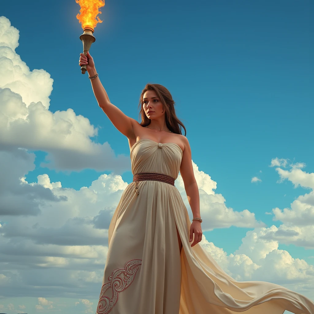 Columbia pictures logo woman dressed with a topless tunic holding a torch