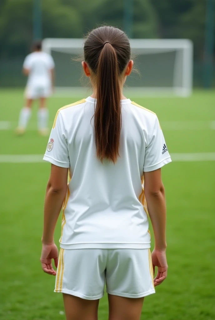 1 young girl, jyojifuku, white shirt, short sleeves, gym uniform, red shorts, view from behind,
