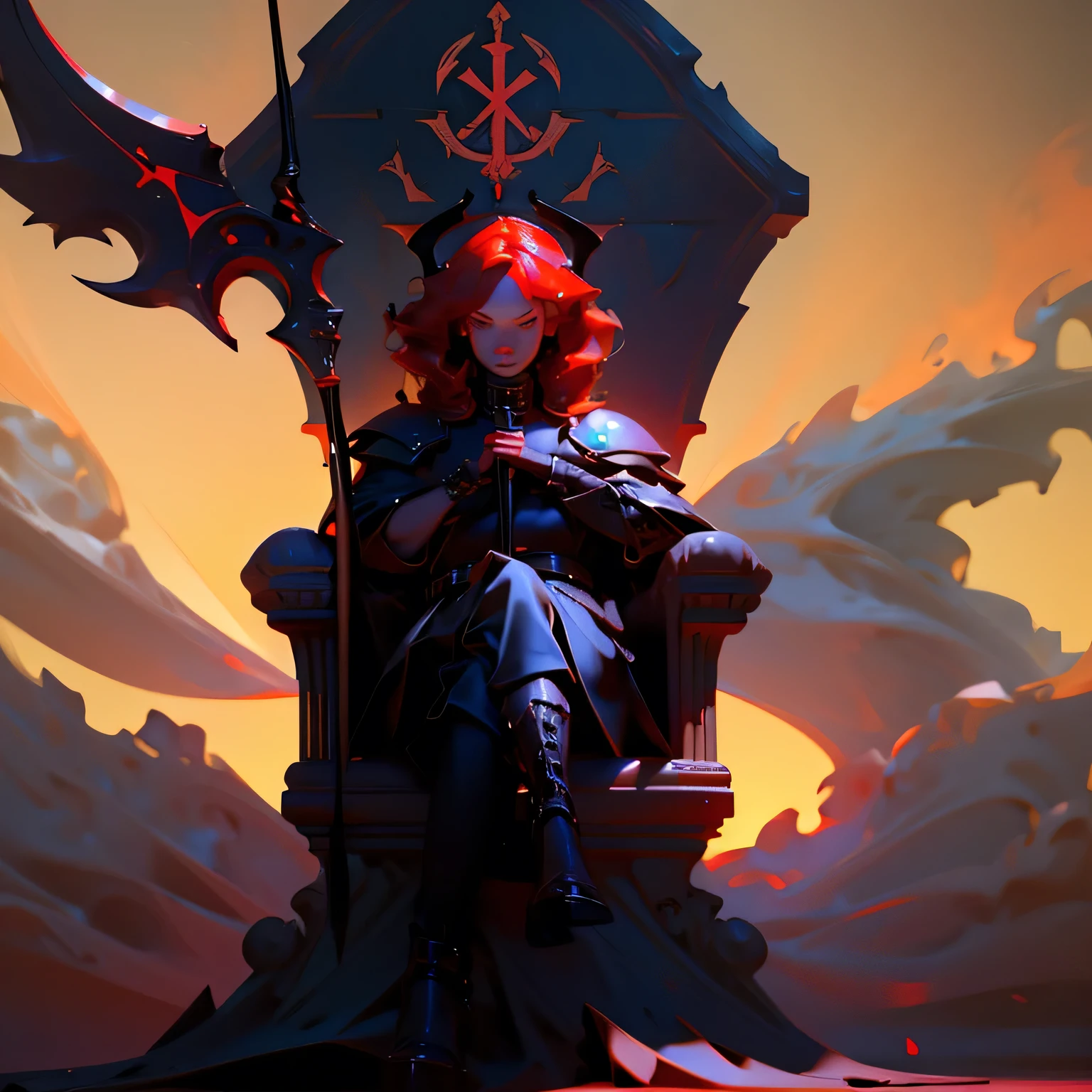 There is a woman sitting on a throne with a sword - SeaArt AI