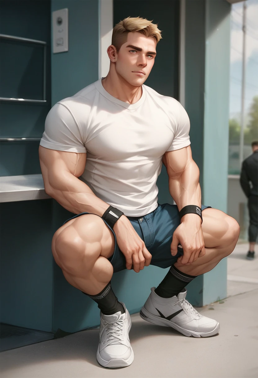 A strong body boy sitting on chair face front of camera chair side bat and ball