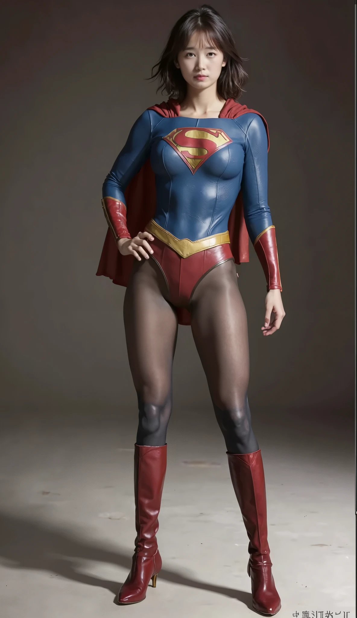 No background、(((Beautiful legs in black tights.)))、(((Legally express the beauty of your smile)))、((((Make the most of your original images)))、(((Supergirl Costume)))、(((Beautiful boyish hairstyle)))、(((suffering)))、(((Please wear black tights....、Be sure to wear red boots)))、((Best image quality、8k))、((highest quality、8k、masterpiece:1.3))、(((Preserve background )))、Sharp focus:1.2、Beautiful woman with perfect figure:1.4、Slim Abs:1.2、Wet body:1.5、Highly detailed face and skin texture、8k