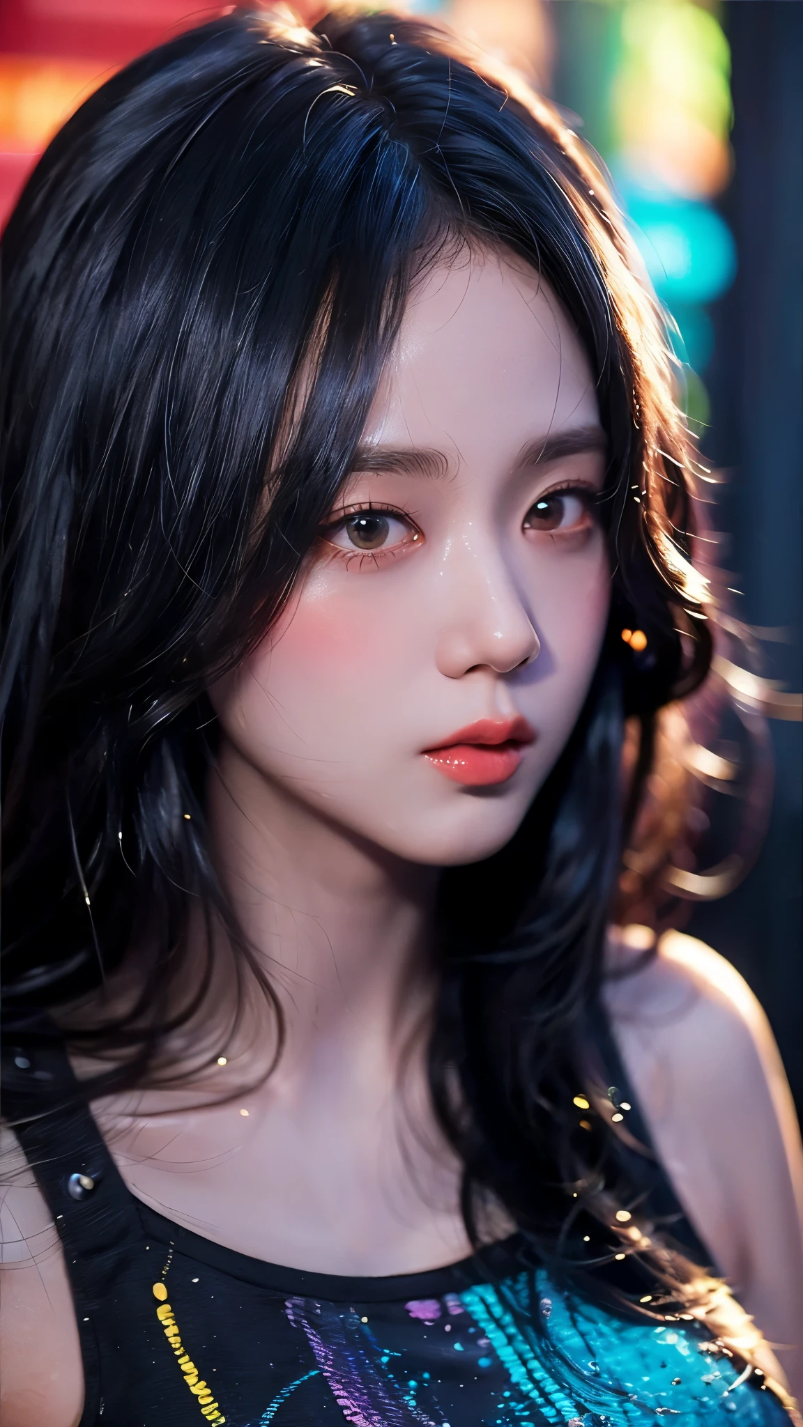 ((best best quality)), ((MasterPiece)), (Detail:1.4), 3D, A beautiful cyberpunk female image,HDR(high dynamic range),RayTrace,nvidia rtx,The ultra-Resolution,Unreal 5,Subsurface scattering、pbr texturing、postprocessing、Anisotropic Filtering、depth offield、Maximum Clarity and Clarity、Many-Layer Textures、Albedo and Specular map、Surface coloring、Mitsu-Accurate simulation of material interactions、Perfect Scale、octanerendering、Two-colored light、large aperture、low ISO、white balance、Rule of Thirds、8K RAW、beautiful bright pupils,flowing robe,Fine pupils,Detailed face and eyes,Long Lashes,Blushlush,voluminous hair,Tender red lips