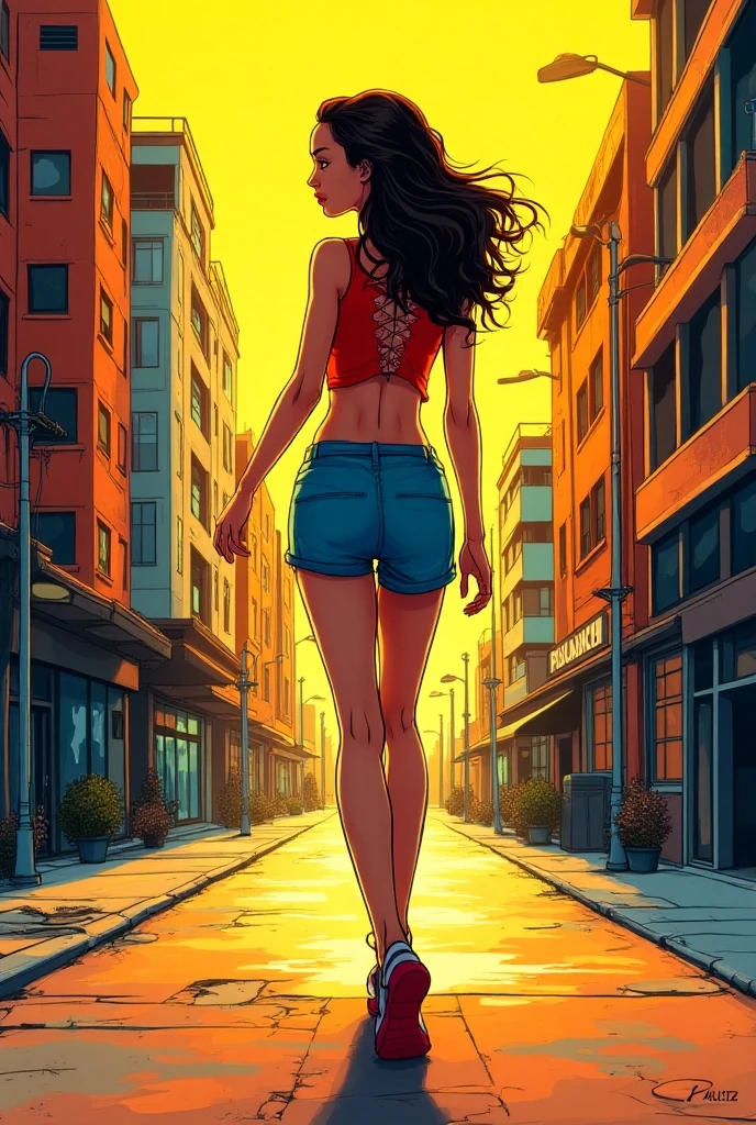 "Arte digital, incredible details, olhando para o horizonte, perfil, mulher sozinha."