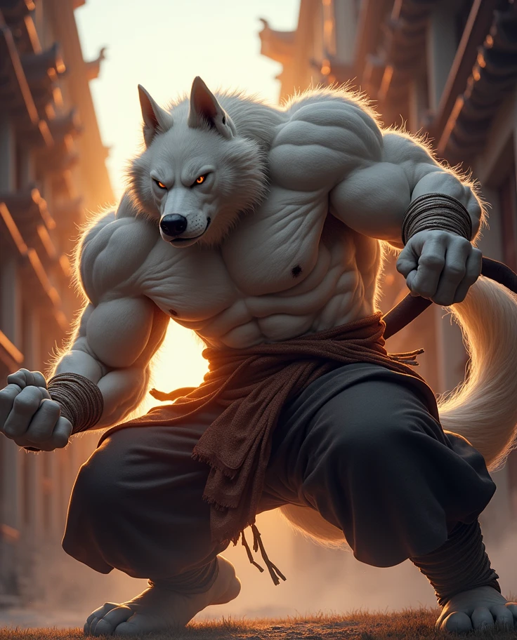 street-fighter, wolf-head, building-background, masterpiece, 3d render, high quality, high detailed, epic, dynamic effect, specular lighting, hdr, 8k full body picture quality, nanite raytraced, 8k resolution, intricate, dramatic, best quality, ultra high res, nu no humans, illustration, rich colors and exaggerated shapes,