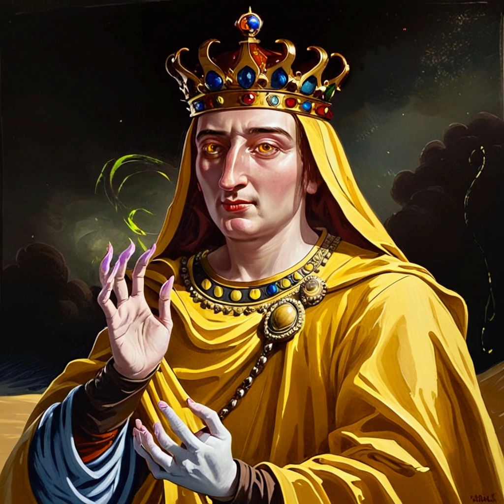 A painting of hastur the king in yellow, yellow-robed, beautiful male ,king in yellow, hastur the king in yellow, , portrait of hastur the king in yellow, the king in yellow,honoring hastur the king in yellow artwork, portrait of the god hastur,hastur,galactic deity, concept art of hastur the king in yellow, peter mohrbacher style,