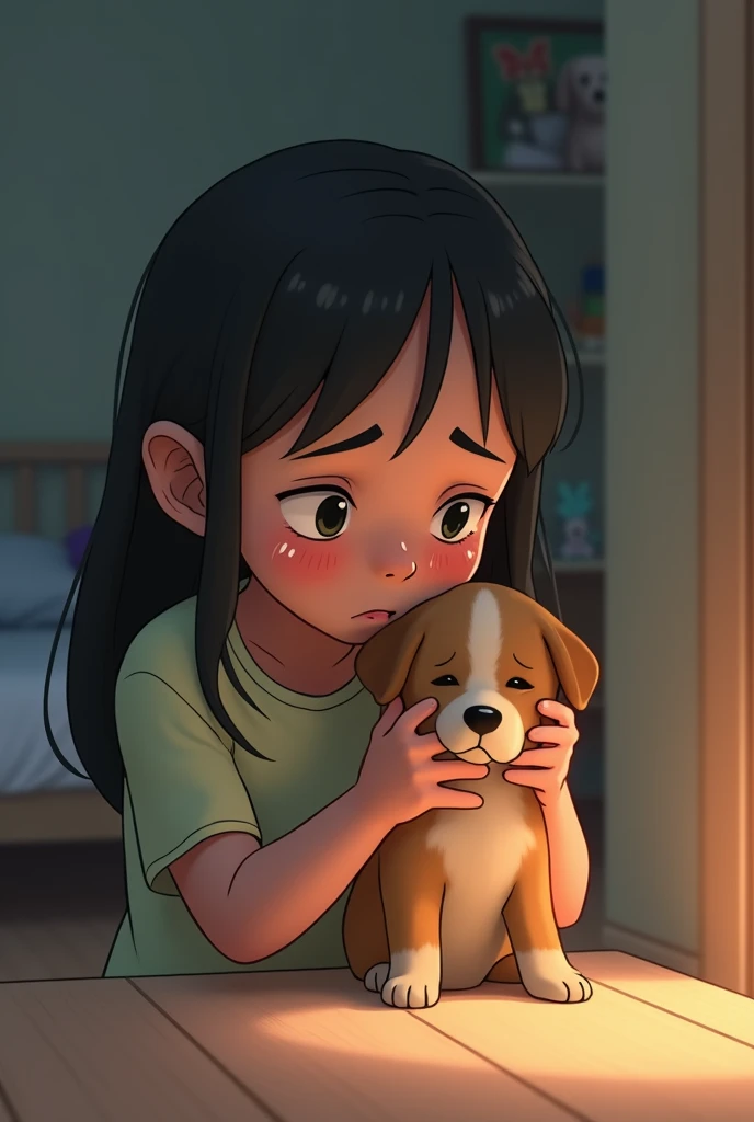 Create me an animated character that is a sad child for his deceased pet 2d animation